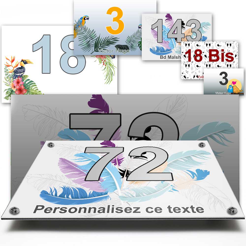 Plaque numéro maison original plume