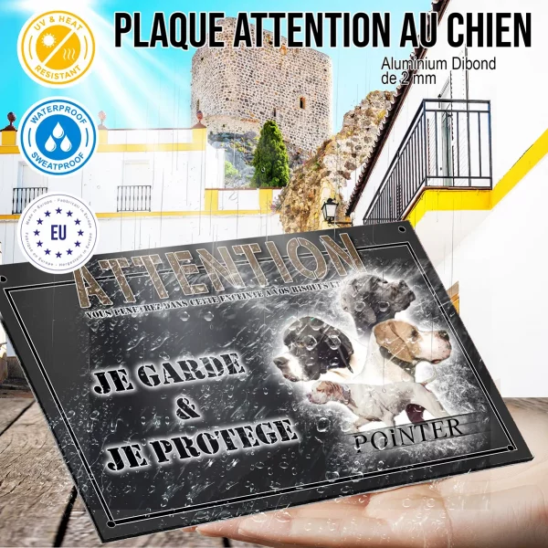 Plaque attention au chien Pointer Anglais métal résistant extérieur – Image 4