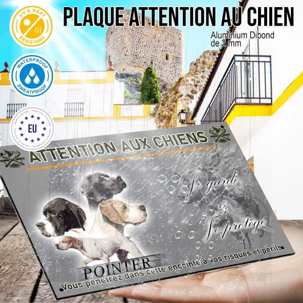 Plaque attention au chien Pointer Anglais métal résistant extérieur – Image 3
