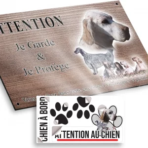 Plaque attention au chien Portraits d'English Setter en différentes poses