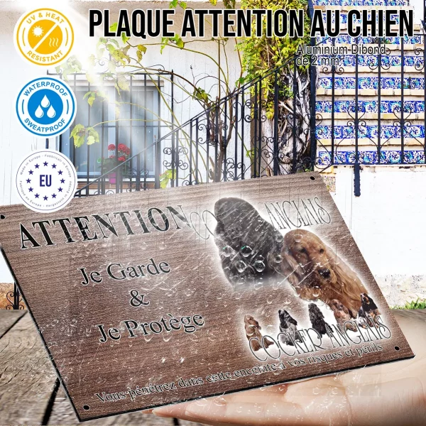 Panneau attention au chien Cocker Anglais Portraits de chiens aux fourrures variées