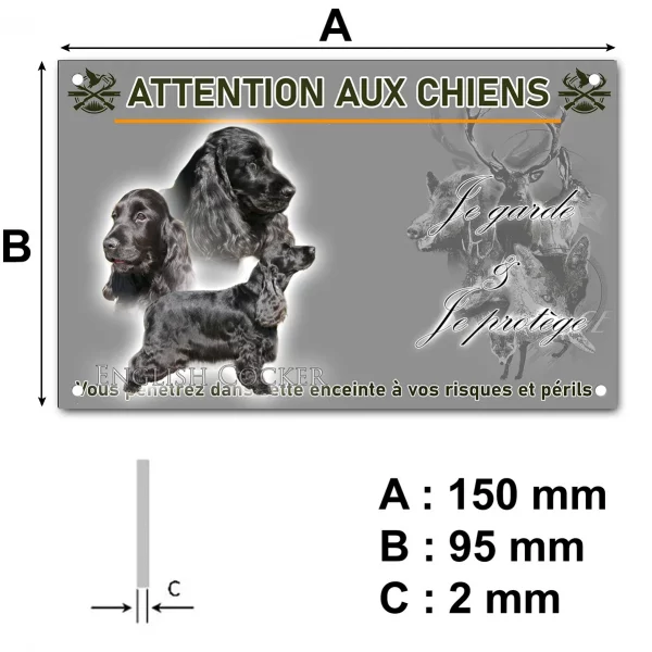 Plaque Trois chiens English Cocker en noir sur fond dégradé