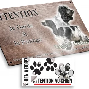 Plaque attention au chien Deux English Cockers en pied et en profil