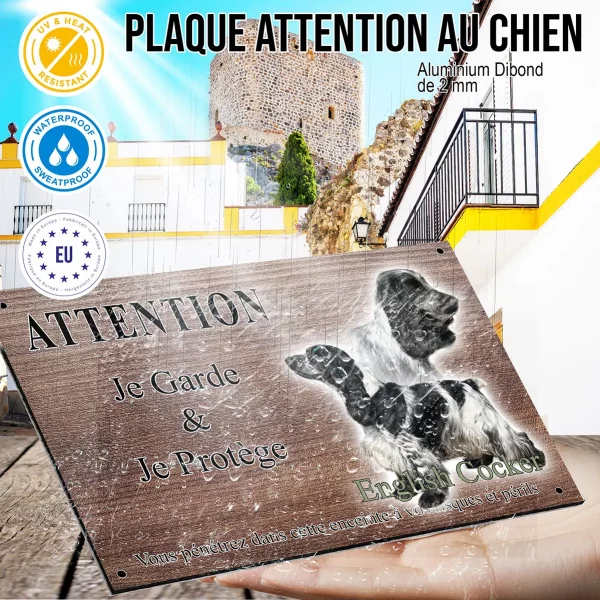Panneau attention au chien Deux English Cockers en pied et en profil