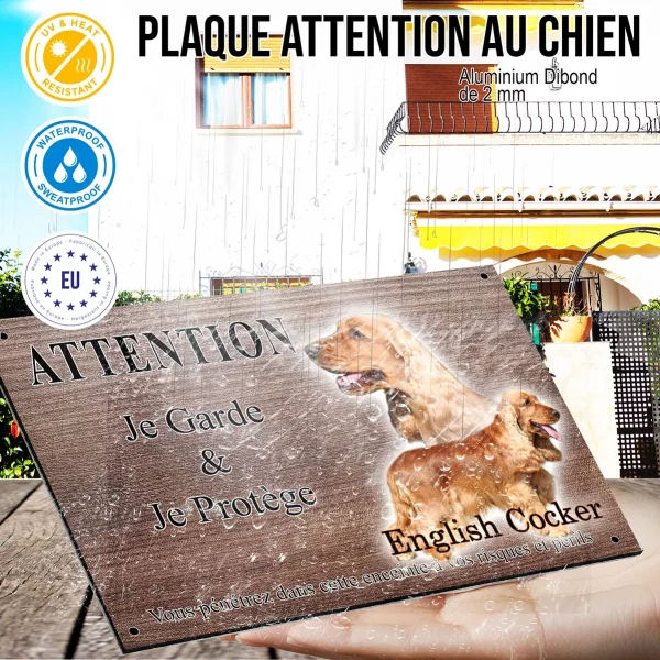 Panneau attention au chien Deux English Cockers avec un fond coloré