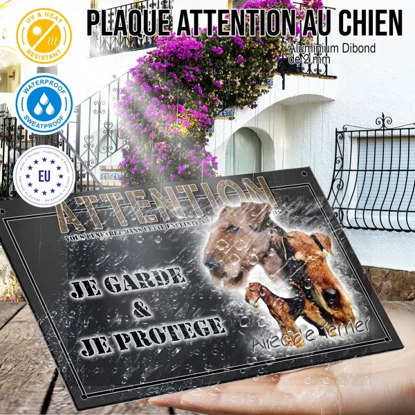Panneau chien de garde Trois portraits d'Airedale Terrier avec un chien entier en dessous
