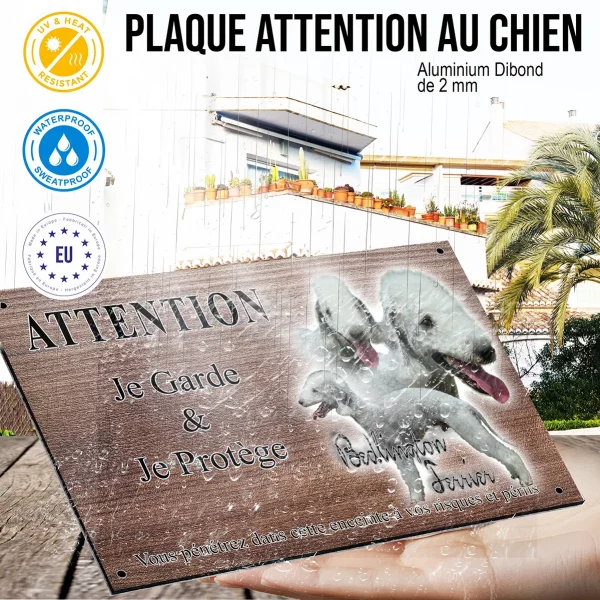 Panneau attention au chien Trois Bedlington Terriers sur fond transparent