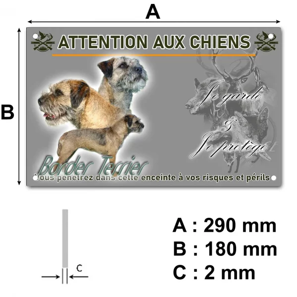 Pancarte Trois Border Terriers avec l'inscription Border Terrier