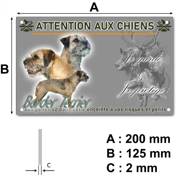 Panneau Trois Border Terriers avec l'inscription Border Terrier