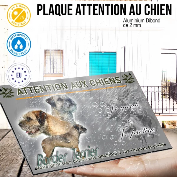 Panneau Trois Border Terriers avec l'inscription Border Terrier