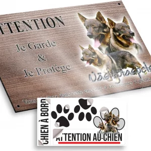 Plaque attention au chien Trois Västgötaspets avec un fond transparent