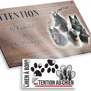 Plaque attention au chien 5 têtes de chiens de race Belgische Malinois