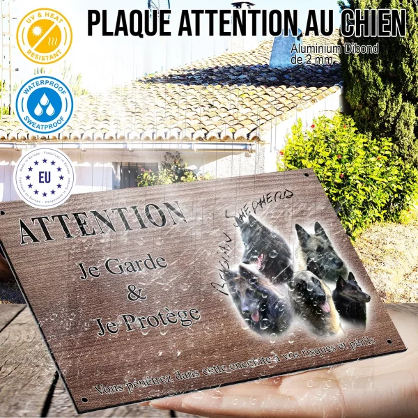 Panneau attention au chien 5 têtes de chiens de race Belgische Malinois