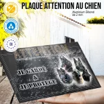 Plaque attention au chien Berger Belges, fond gris anthracite, en situation