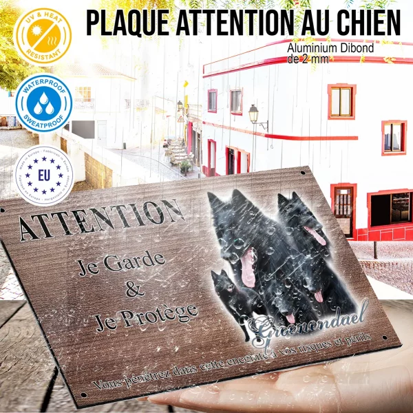 Panneau attention au chien Collage de chiens Groenendael au pelage noir