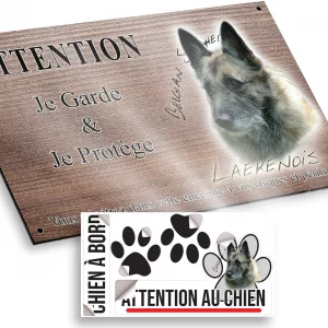 Plaque attention au chien Portrait d'un chien Laekenois avec un pelage riche