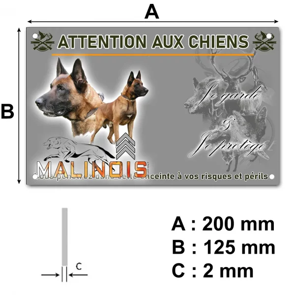 Panneau Chien Malinois en gros plan et en entier