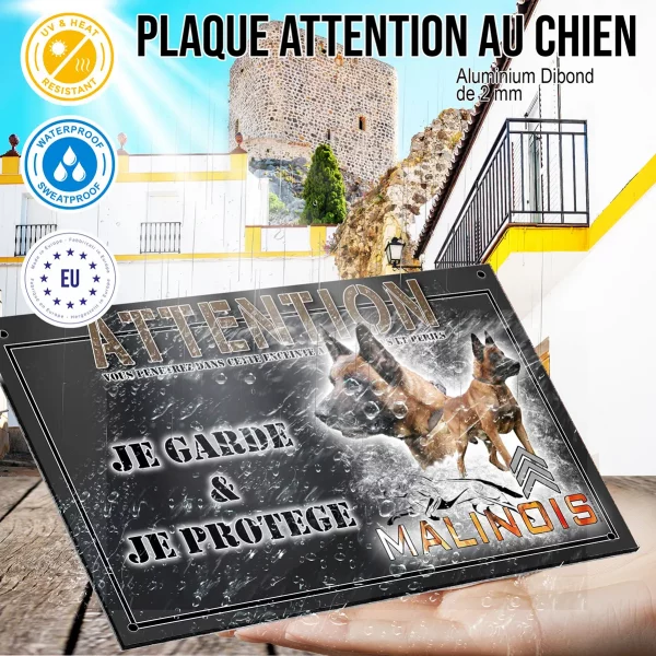 Panneau chien de garde Chien Malinois en gros plan et en entier