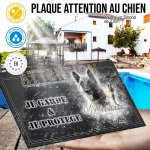 Plaque attention au chien Malinois Noir, fond gris anthracite, en situation
