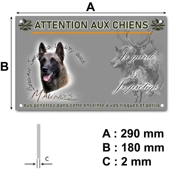Pancarte Malinois belge avec un fond coloré et du texte