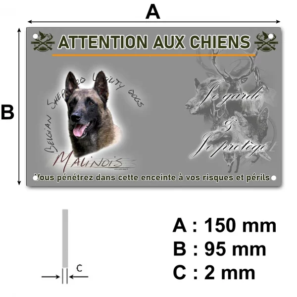 Plaque Malinois belge avec un fond coloré et du texte