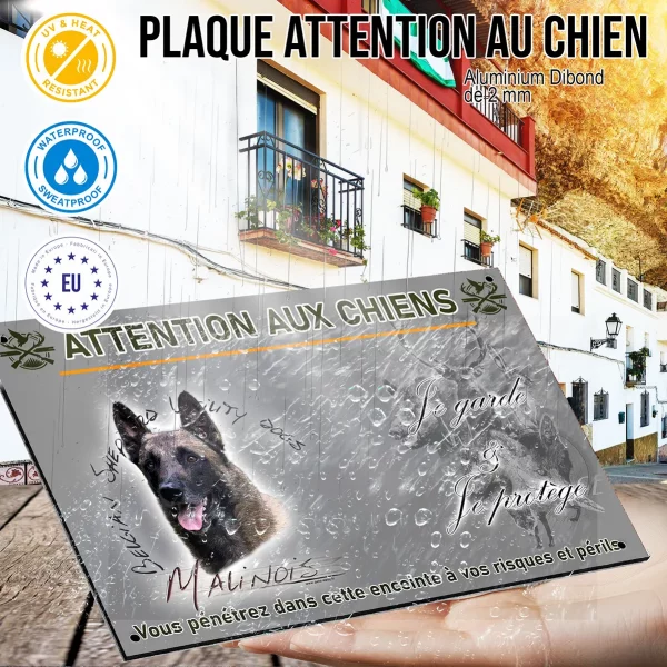 Panneau Malinois belge avec un fond coloré et du texte