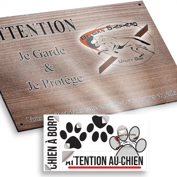 Plaque attention au chien Image stylisée d'un Belgian Shepherd avec texte