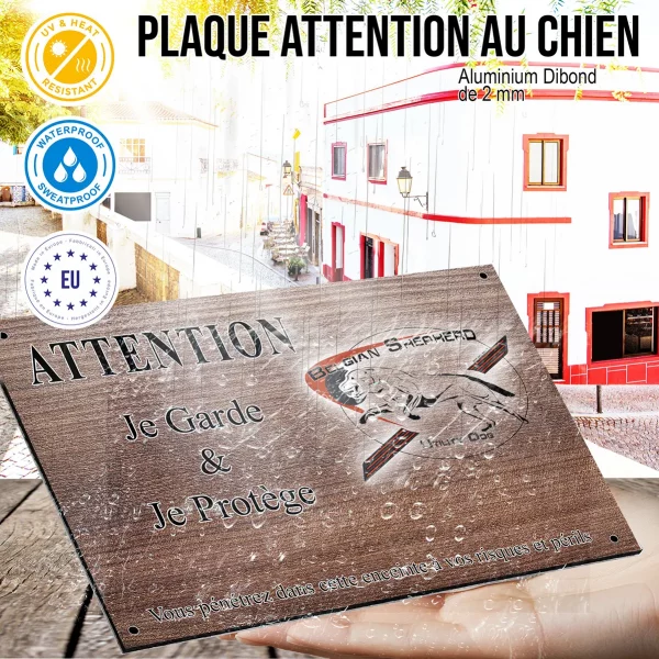 Panneau attention au chien Image stylisée d'un Belgian Shepherd avec texte