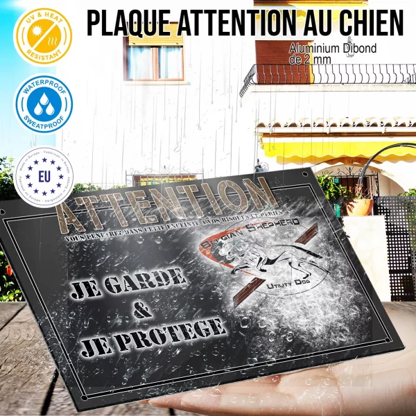 Panneau chien de garde Image stylisée d'un Belgian Shepherd avec texte