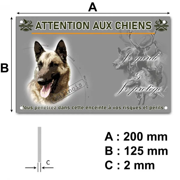 Panneau Portrait d'un chien Malinois avec le texte 'Malinois'