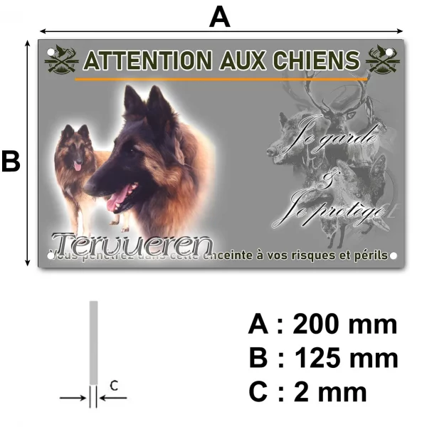 Panneau Chien Tervuren en gros plan et entier dans le fond