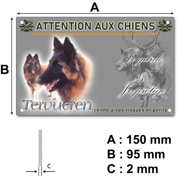 Plaque Chien Tervuren en gros plan et entier dans le fond