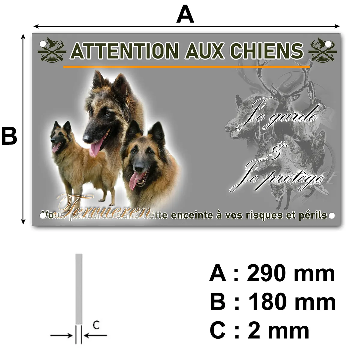 Pancarte Trois chiens Tervuren avec sourires