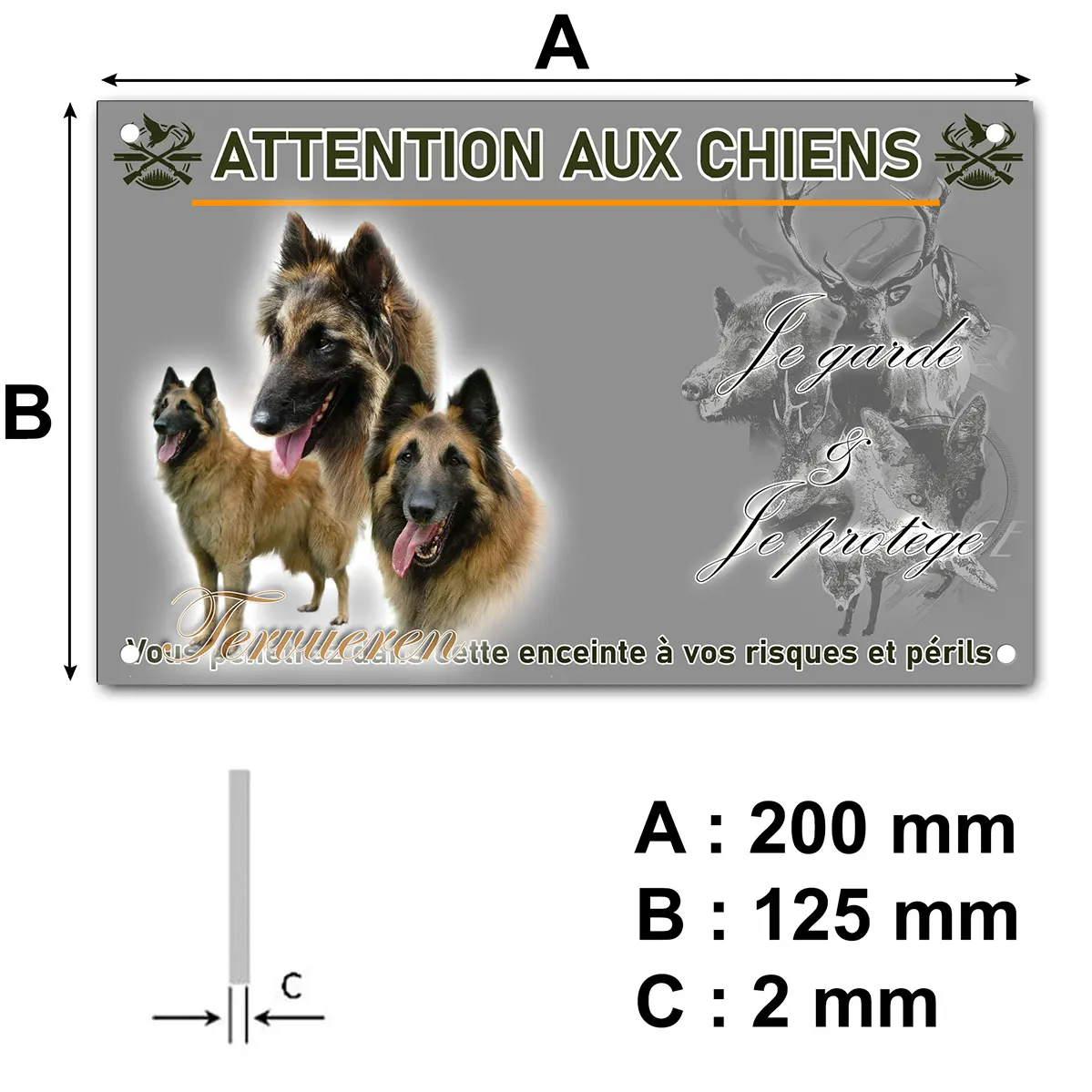 Panneau Trois chiens Tervuren avec sourires