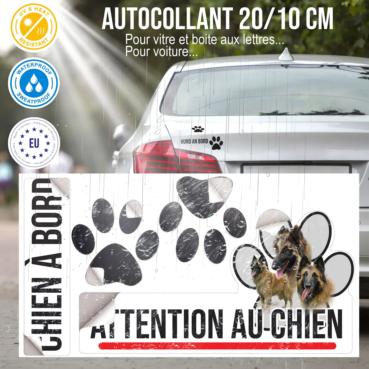 Plaque chien de garde Trois chiens Tervuren avec sourires