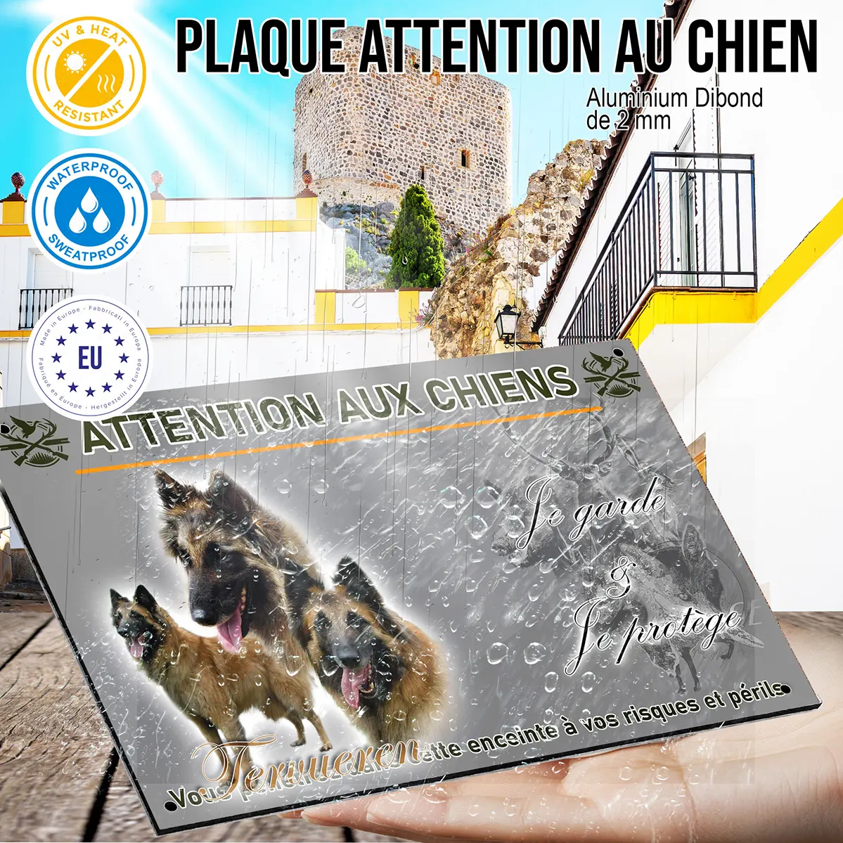 Panneau Trois chiens Tervuren avec sourires