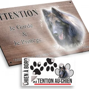 Plaque attention au chien Chien Tervuren avec pelage marron et noir