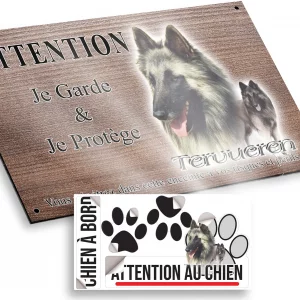 Plaque attention au chien Chien Tervuren avec un fond léger