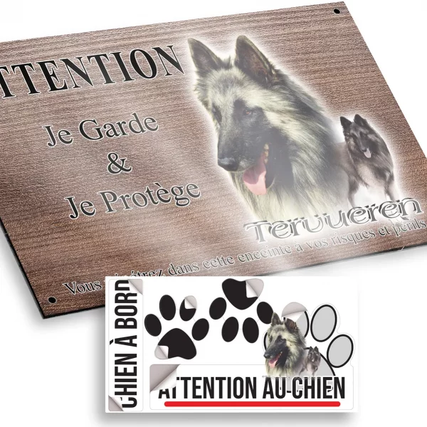 Plaque attention au chien Chien Tervuren avec un fond léger
