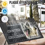 Plaque attention au chien Berger Belge Tervueren, fond gris anthracite, en situation