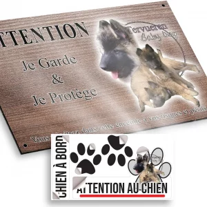 Plaque attention au chien Chiots Tervuren adorables avec des pelages bruns et noirs