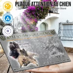 Plaque attention au chien Chiot Tervueren, fond chasse, en situation