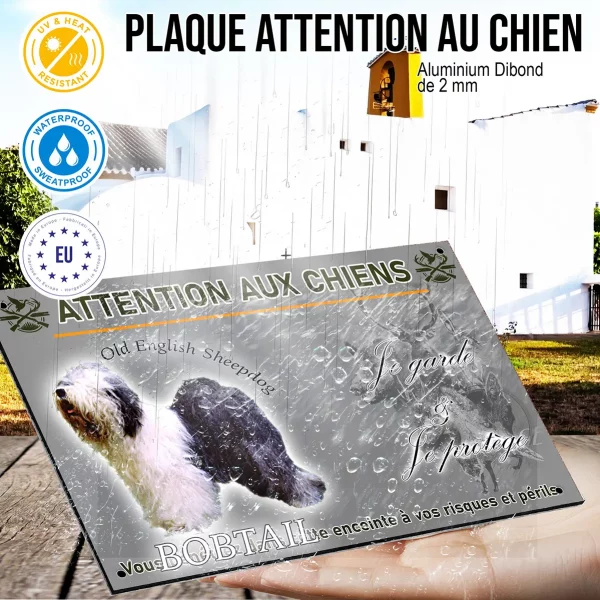 Panneau Image d'un Old English Sheepdog avec écriture