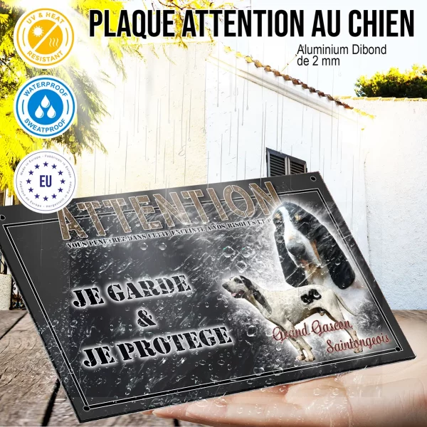Panneau chien de garde Deux grands Gascons Saintongeois: un en gros plan et un entier