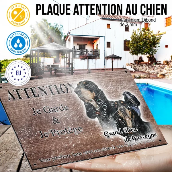 Panneau attention au chien Trois chiens Grand Bleu de Gascogne en portrait
