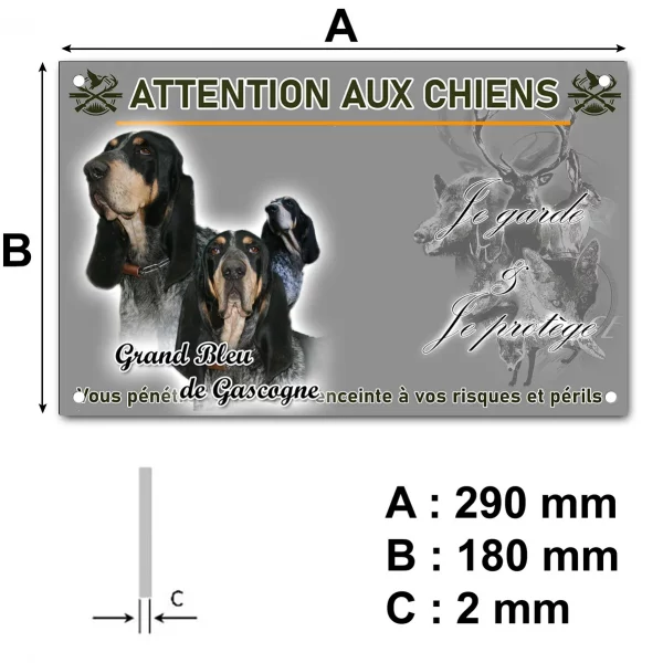 Pancarte Trois chiens Grand Bleu de Gascogne en portrait