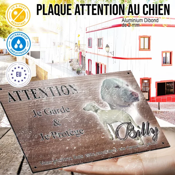Panneau attention au chien Weimaraner blanc avec texte stylisé
