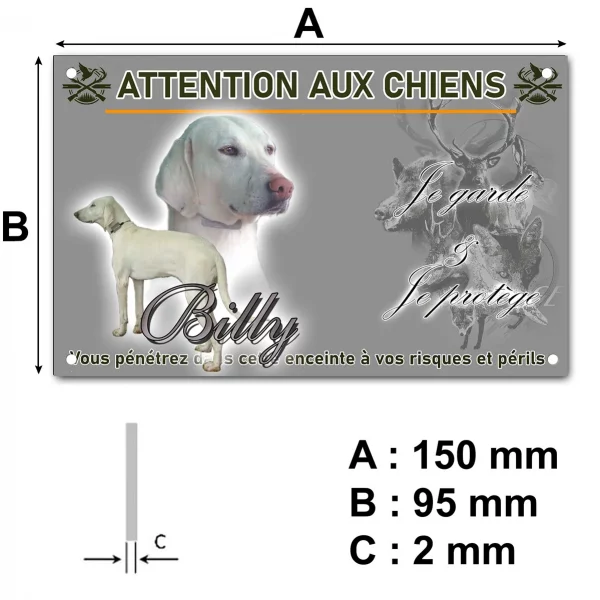 Plaque Weimaraner blanc avec texte stylisé