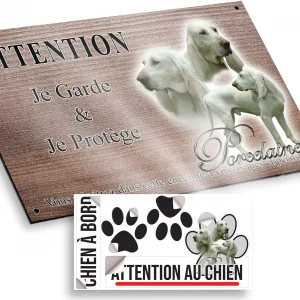 Plaque attention au chien Chiens de race Porcelaine avec diverses poses et expressions