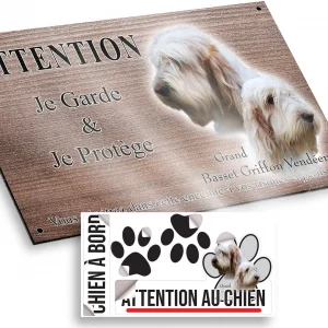 Plaque attention au chien Deux chiens Grand Basset Griffon Vendéen en profil